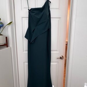 Chiara Boni Elegant One Shoulder Dress in Dark Teal